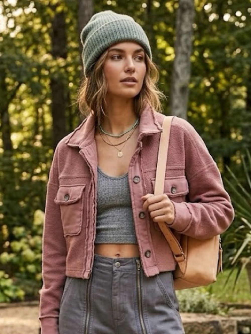 Altar'd State Cropped Teddy Jacket in Dusty Rose
